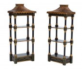 (2) CHINOISERIE BLACK & GILT W