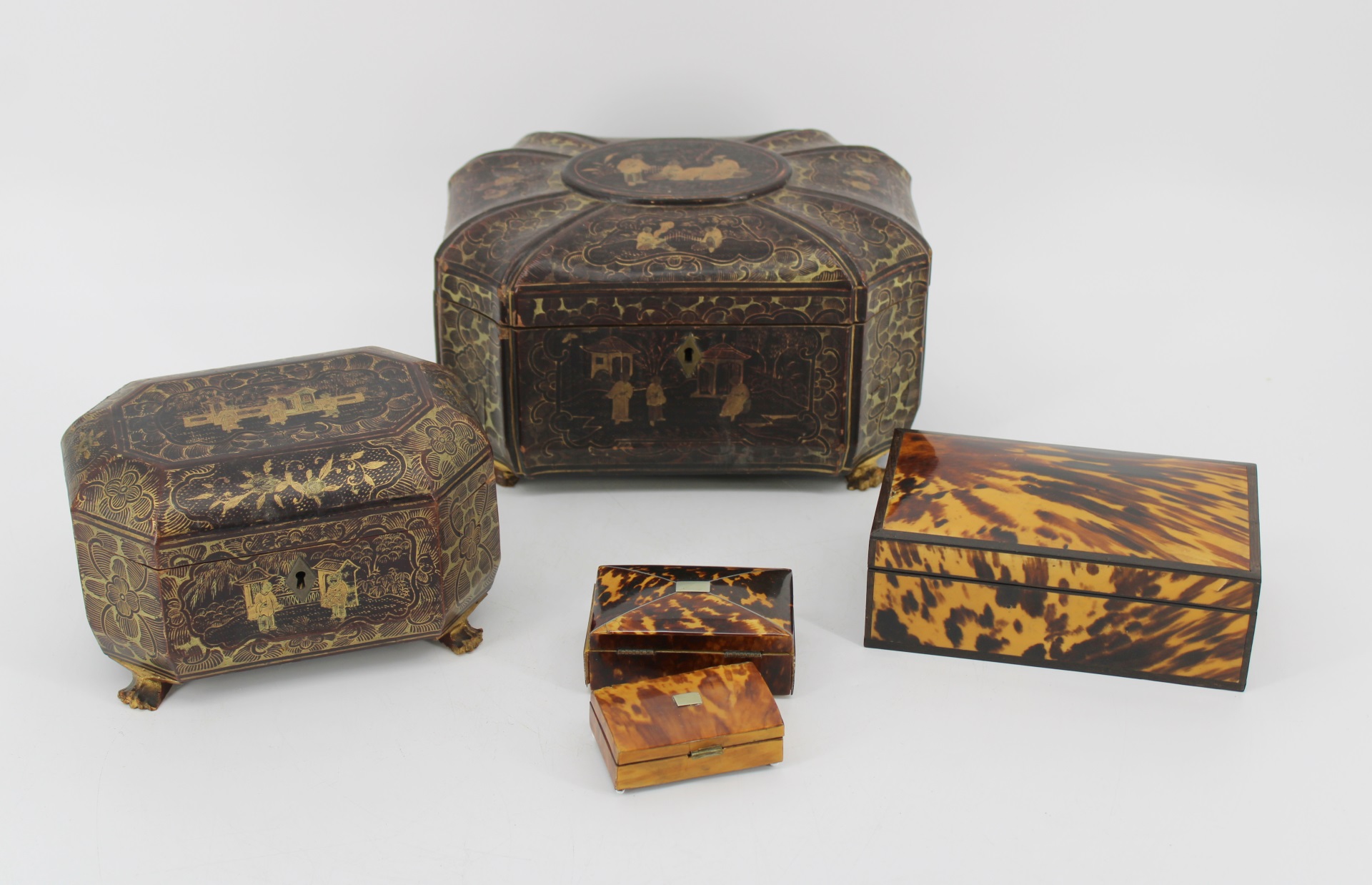 2 CHINOISERIE DECORATED TEA CADDIES
