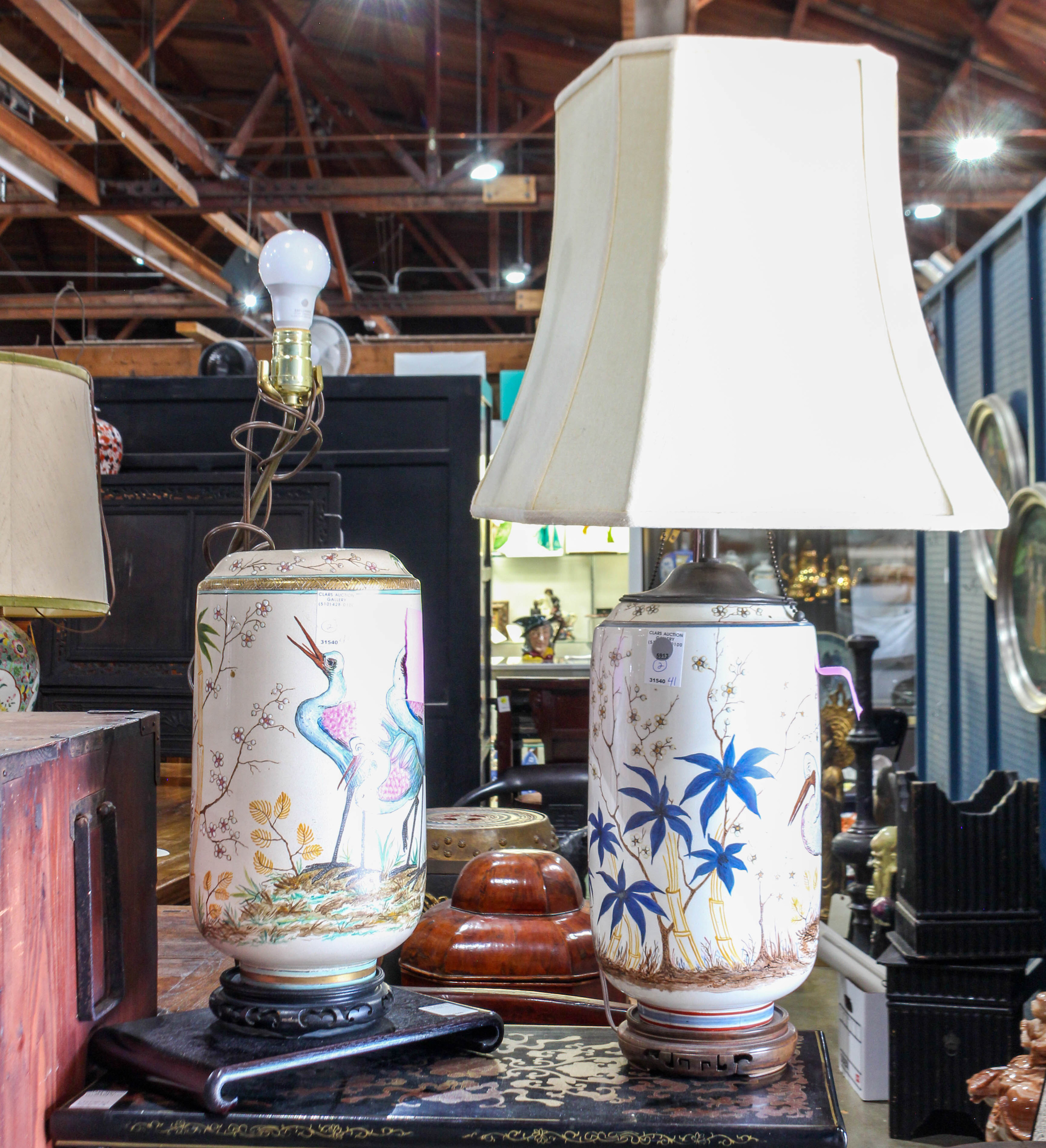 (2) CHINOISERIE PAINTED CYLINDRICAL