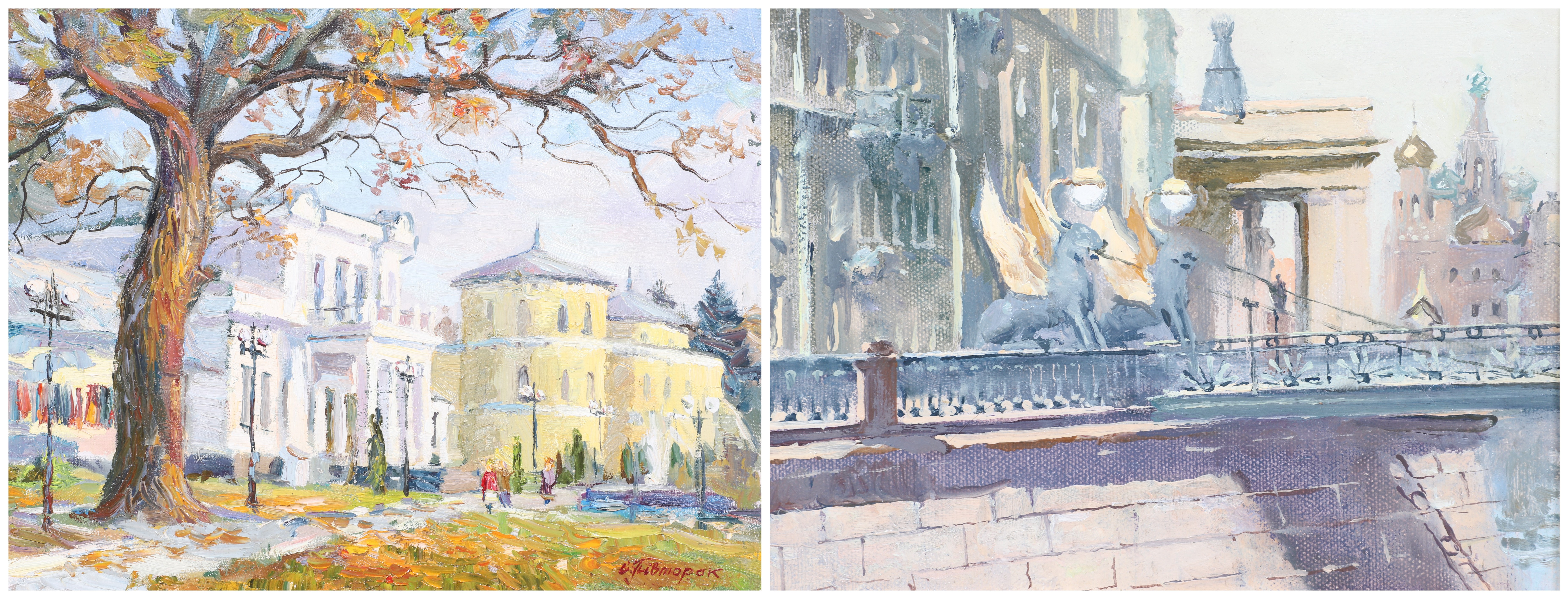 (2) City paintings by Russian