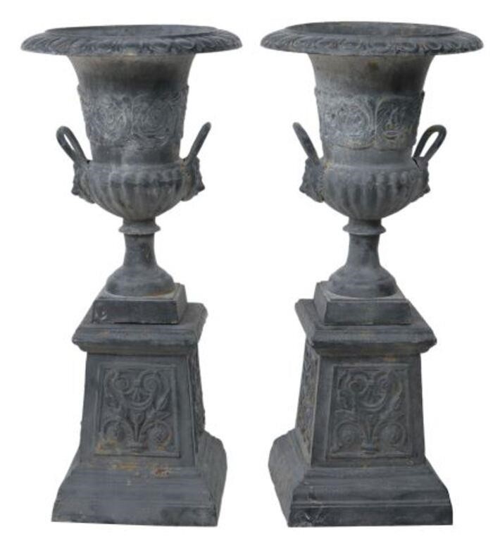 (2) CLASSICAL STYLE CAST IRON URN