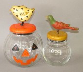 2 CLEAR CANDY JARS WITH FOLK A