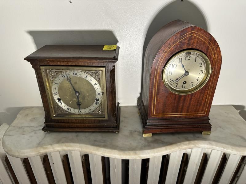 2 CLOCKS. (1) MAHOGANY BEEHIVE,