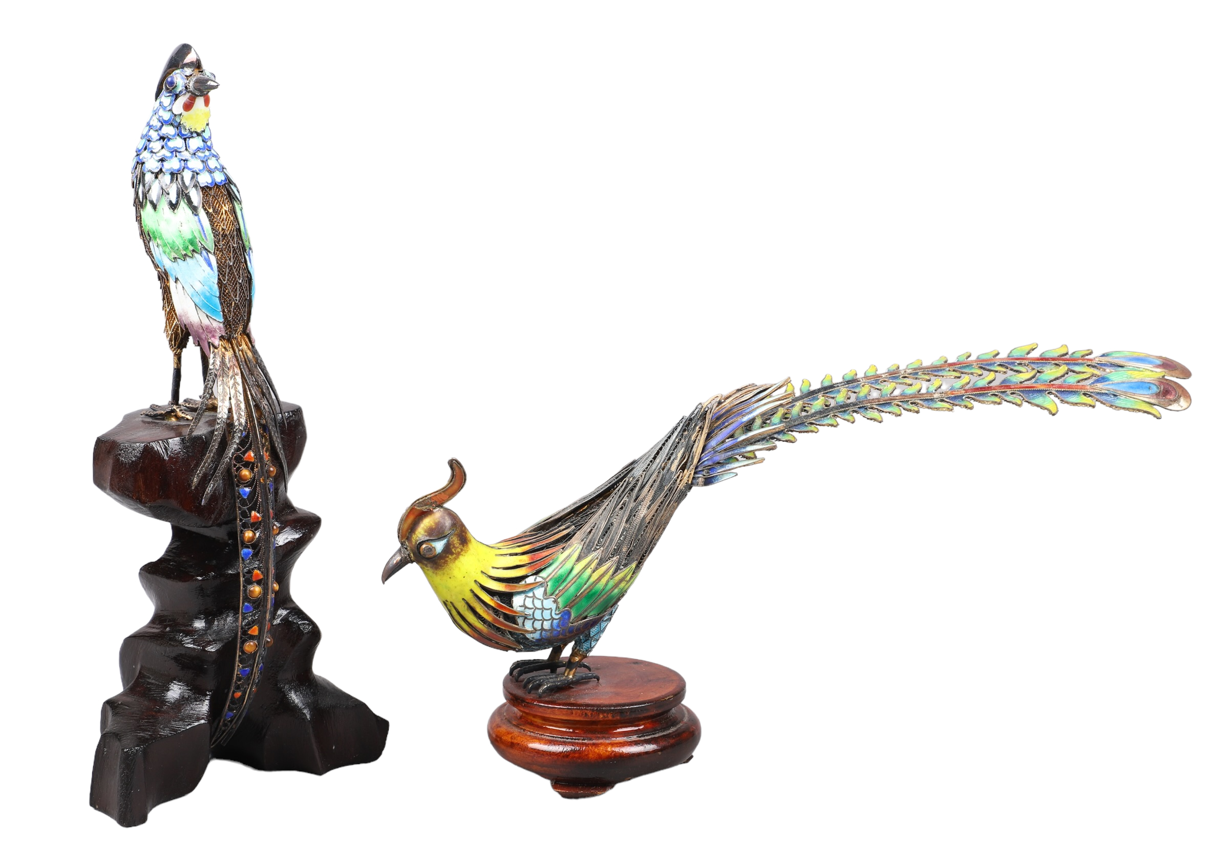 (2) Cloisonne exotic bird