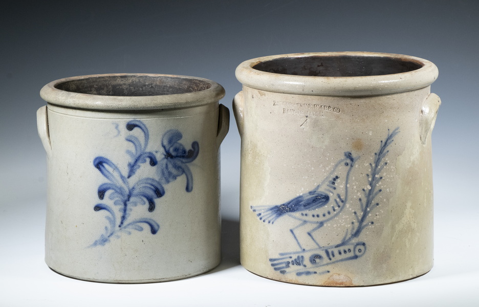 (2) COBALT DECORATED STONEWARE