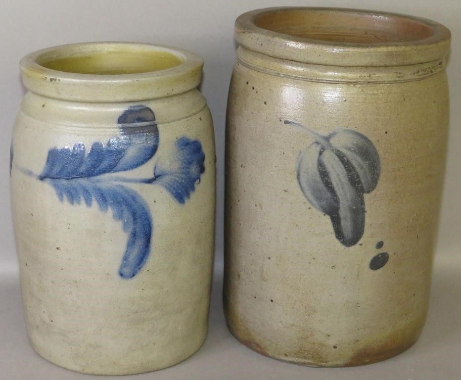 2 COBALT DECORATED STONEWARE