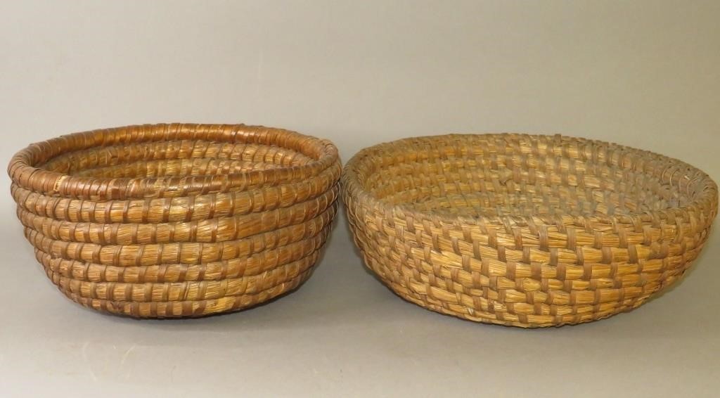 2 COILED RYE STRAW ROUND BASKETSca.