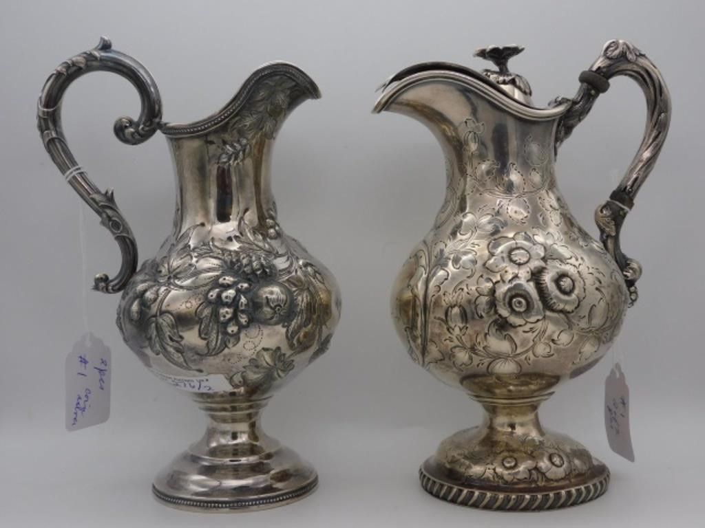 (2) COIN SILVER HANDLED PITCHERS,