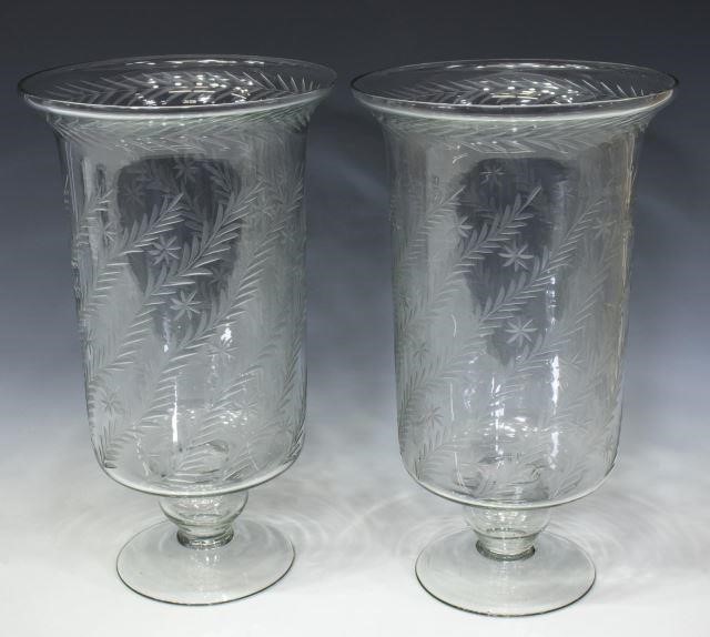 (2) COLORLESS CUT GLASS CANDLE