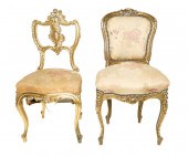 2 COMPLIMENTING GILT WOOD SIDE