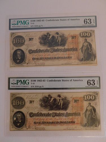 2 CONFEDERATE $100 NOTESLot of 2
