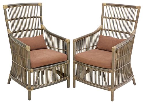 (2) CONTEMPORARY SPINDLED RATTAN