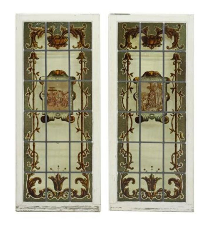 2) CONTINENTAL STAINED LEADED GLASS