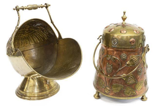 (2) COPPER & BRASS COAL SCUTTLE &
