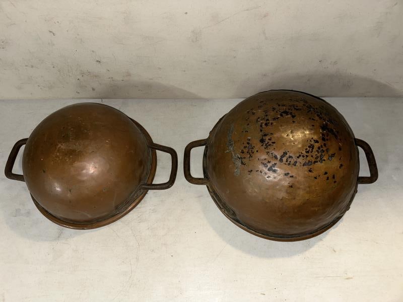 2 COPPER CANDY KETTLES - IRON