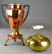 (2) COPPER TEA URN AND BRASS T