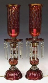 (2) CRANBERRY FLASH GLASS HURR