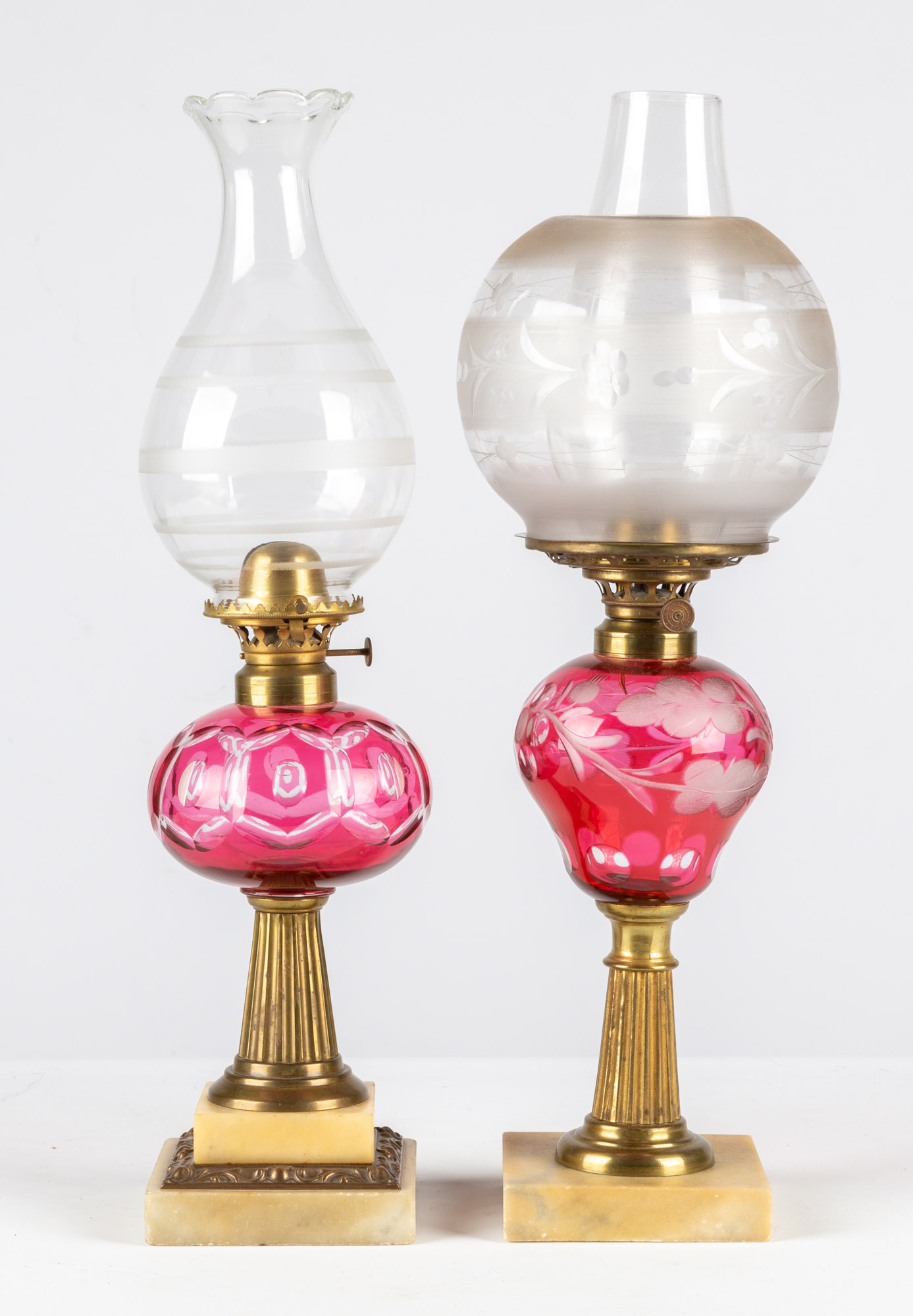 (2) CRANBERRY OVERLAY OIL LAMPS