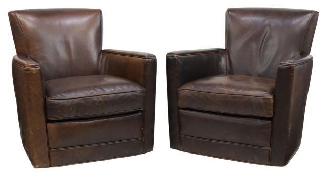 (2) CRATE & BARREL LEATHER SWIVEL
