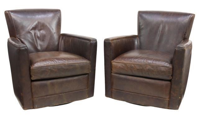 (2) CRATE & BARREL LEATHER SWIVEL