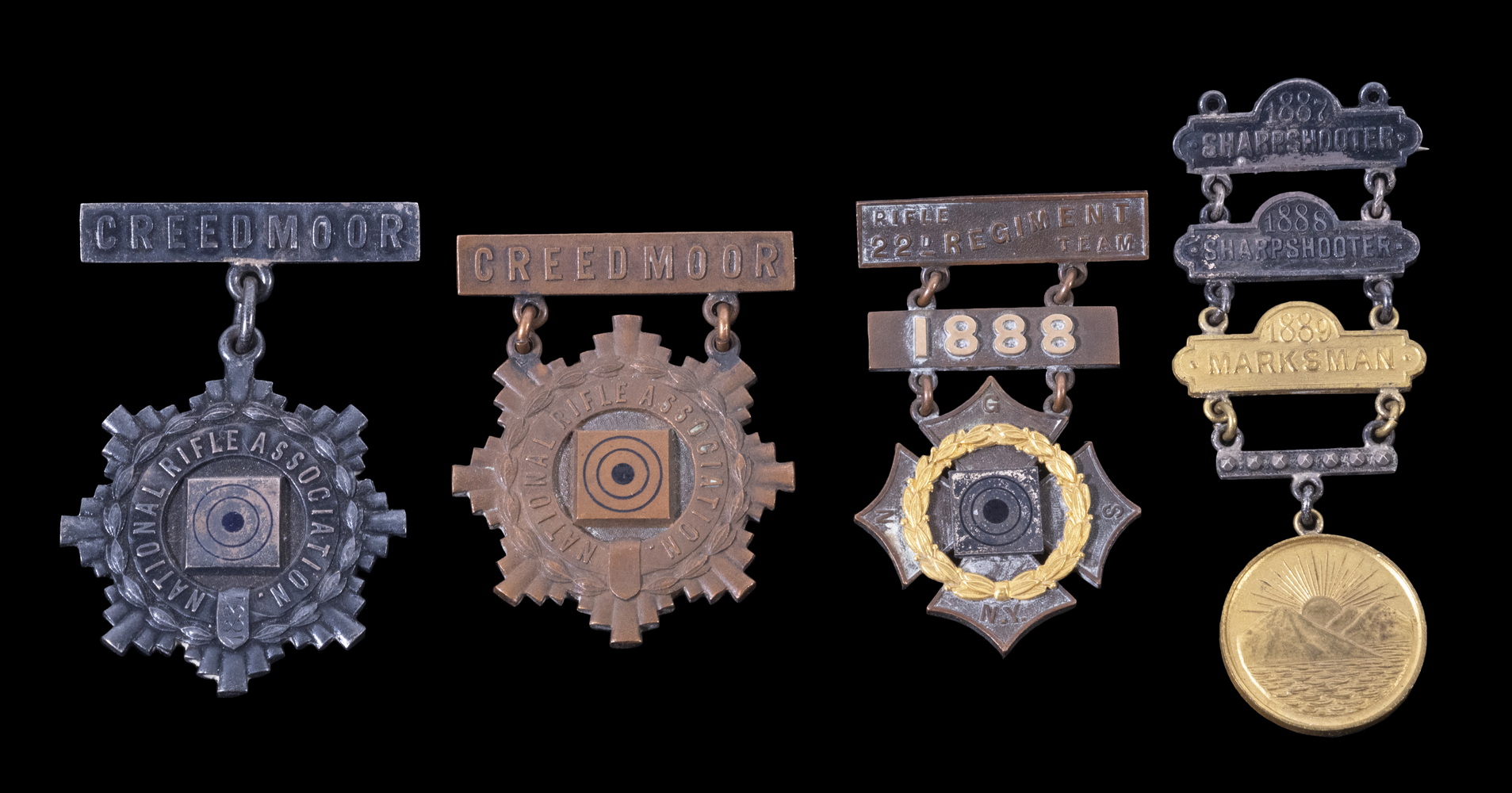 (2) CREEDMOOR RIFLE RANGE MEDALS,