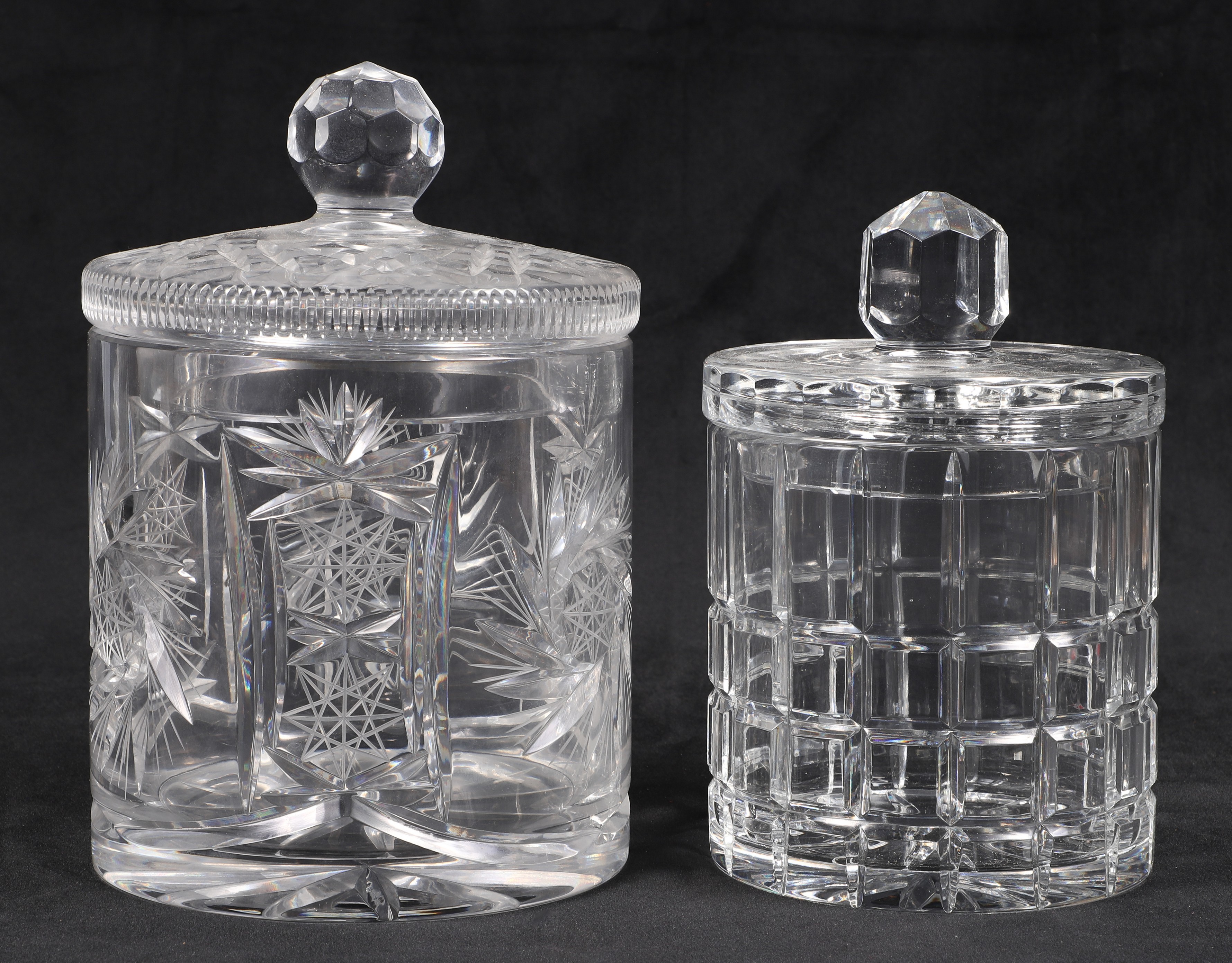 (2) Cut crystal biscuit jars, c/o