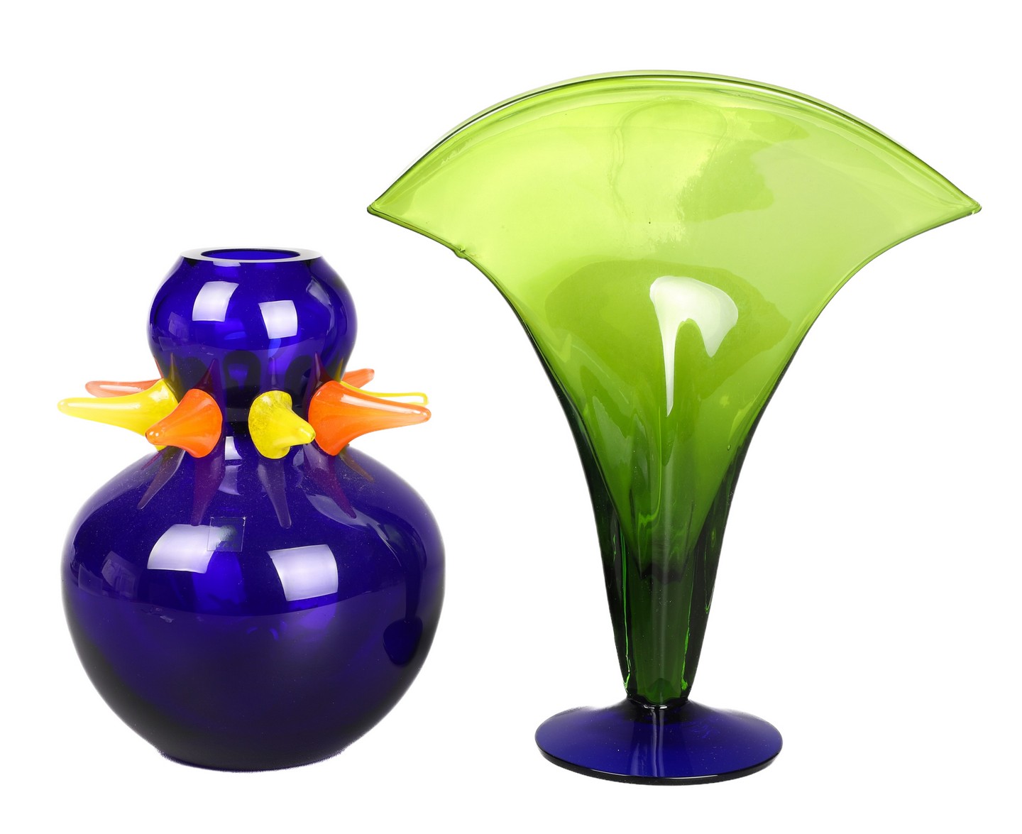 (2) Czech art glass vases to