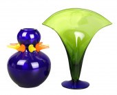 (2) Czech art glass vases to i