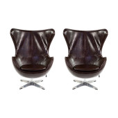 (2) DARK BROWN LEATHER EGG CHA