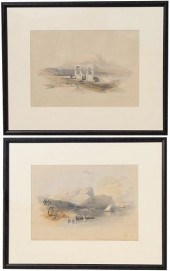 (2) DAVID ROBERTS HAND COLORED