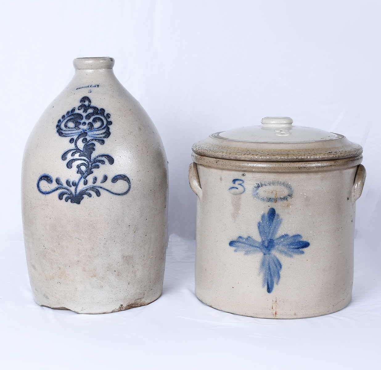 2 DECORATEDE AMERICAN STONEWARE
