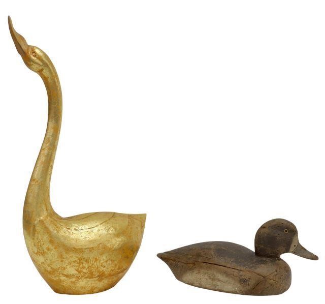 (2) DECORATIVE GILTWOOD SWAN & DUCK