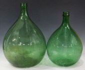 (2) DEMIJOHN GREEN GLASS CARBO