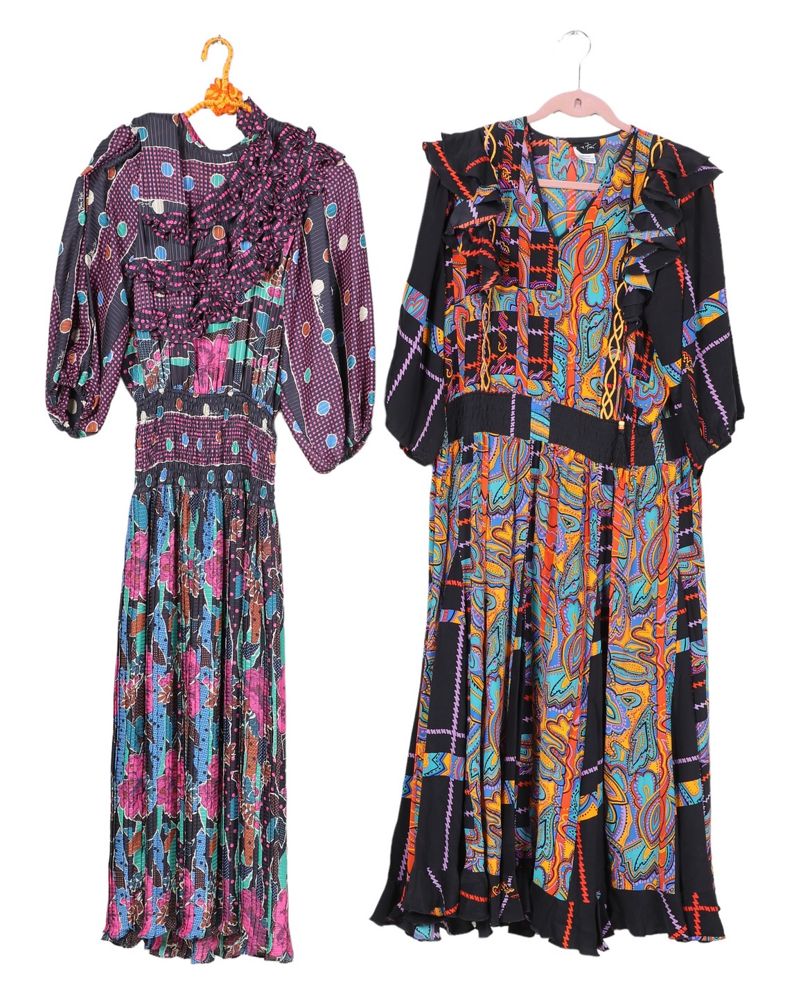 (2) Diane Fres patterned dresses,