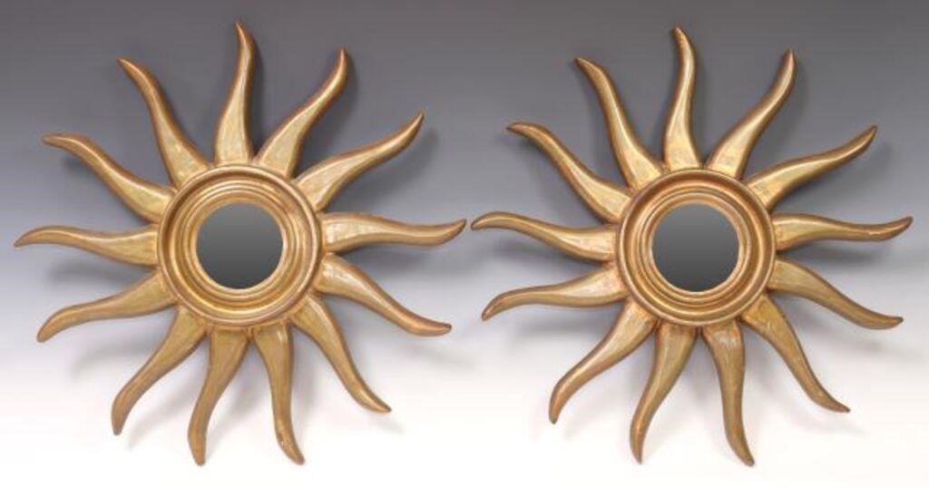(2) DIMINUTIVE CARVED SUNBURST WALL