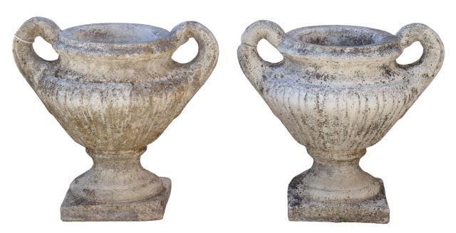 (2) DIMINUTIVE CAST STONE HANDLED