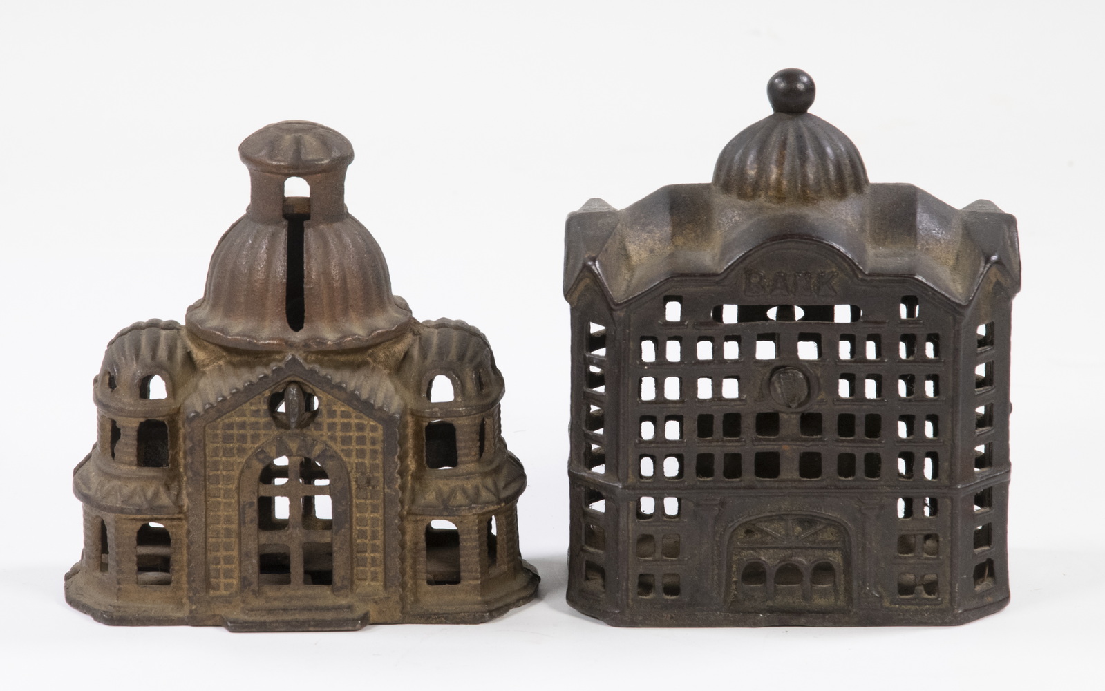 (2) DOMED CAST IRON STILL BANKS