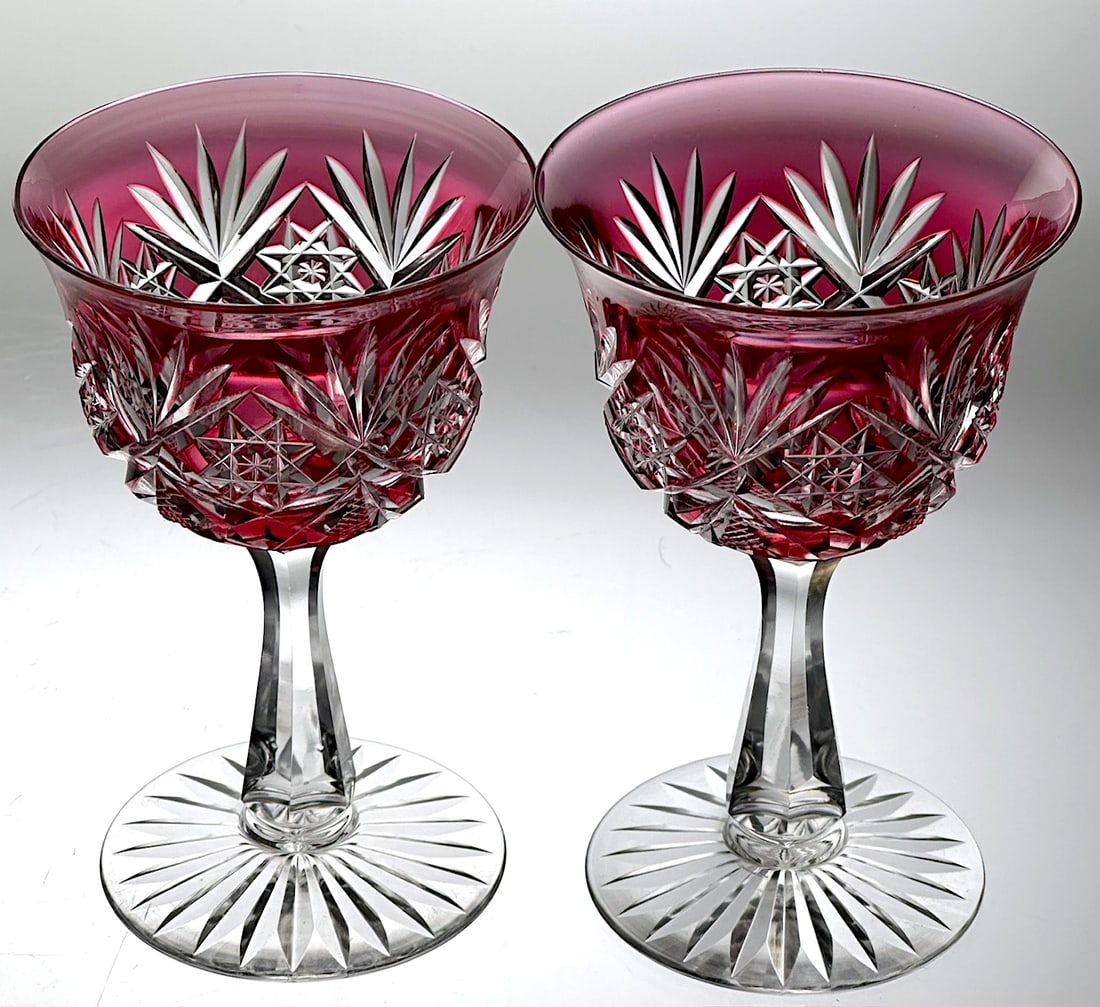 2 DORFLINGER MARLBORO CUT GLASS RED