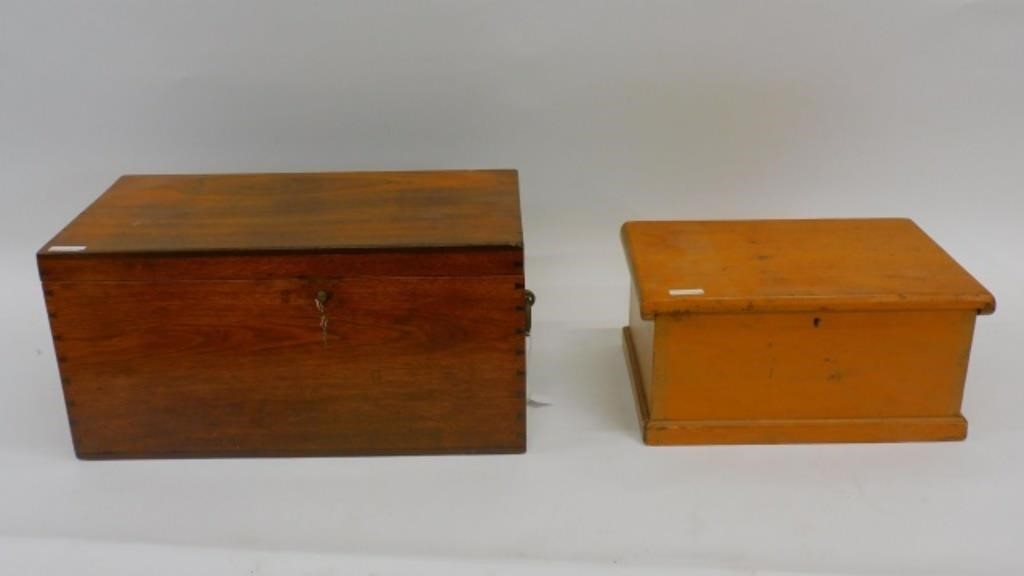 (2) DOVETAILED WOODEN BOXES. 19TH