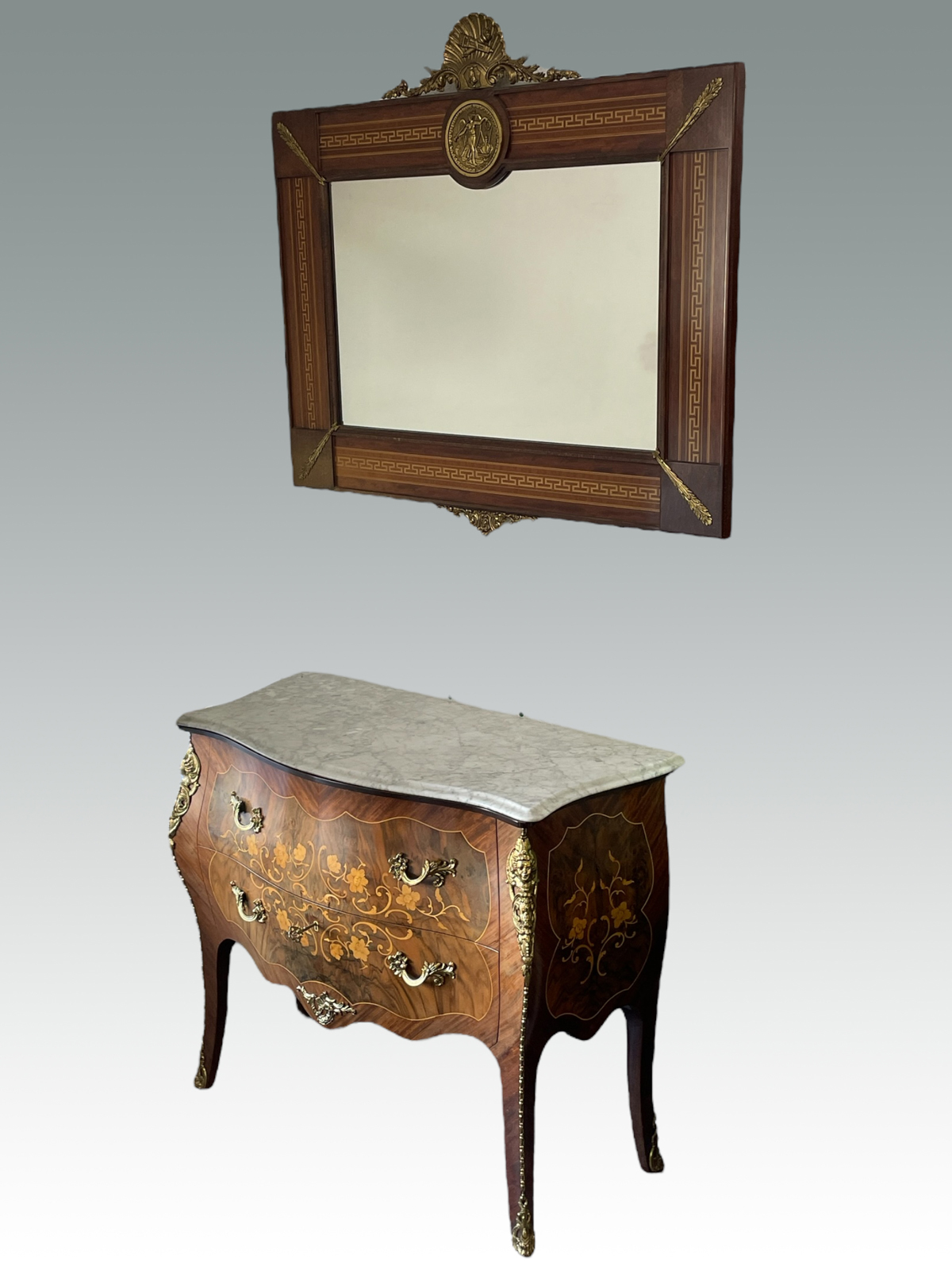 2 DRAWER MARBLE TOP CHEST & MIRROR: