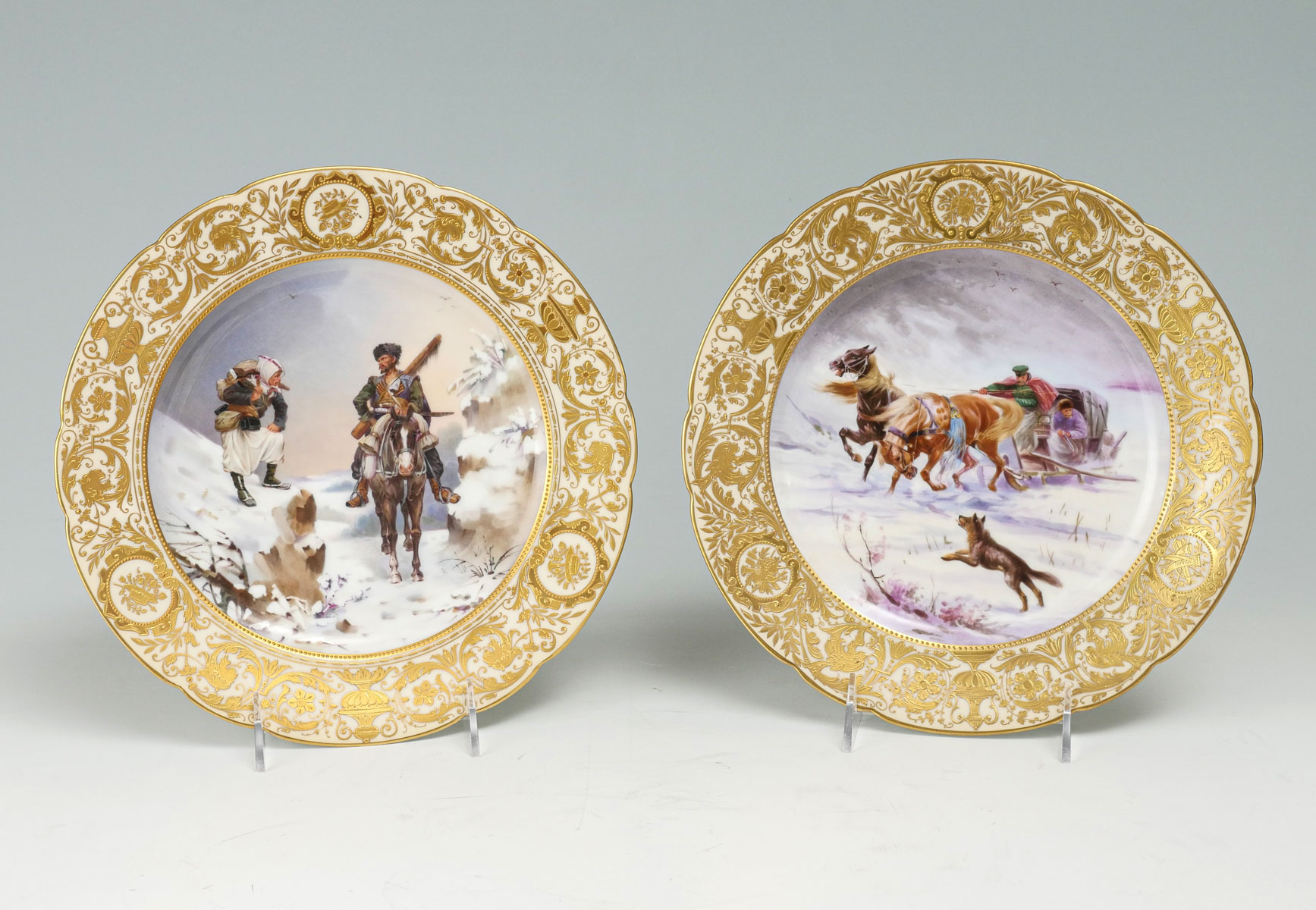 2 DRESDEN PAINTED PLATES WINTER