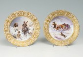 2 DRESDEN PAINTED PLATES WINTE
