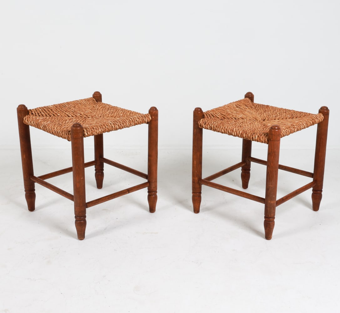 (2) DUTCH BEECH & SEAGRASS OTTOMANS