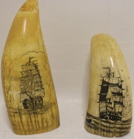 2 EARLY 20TH C SCRIMSHAW WHALES
