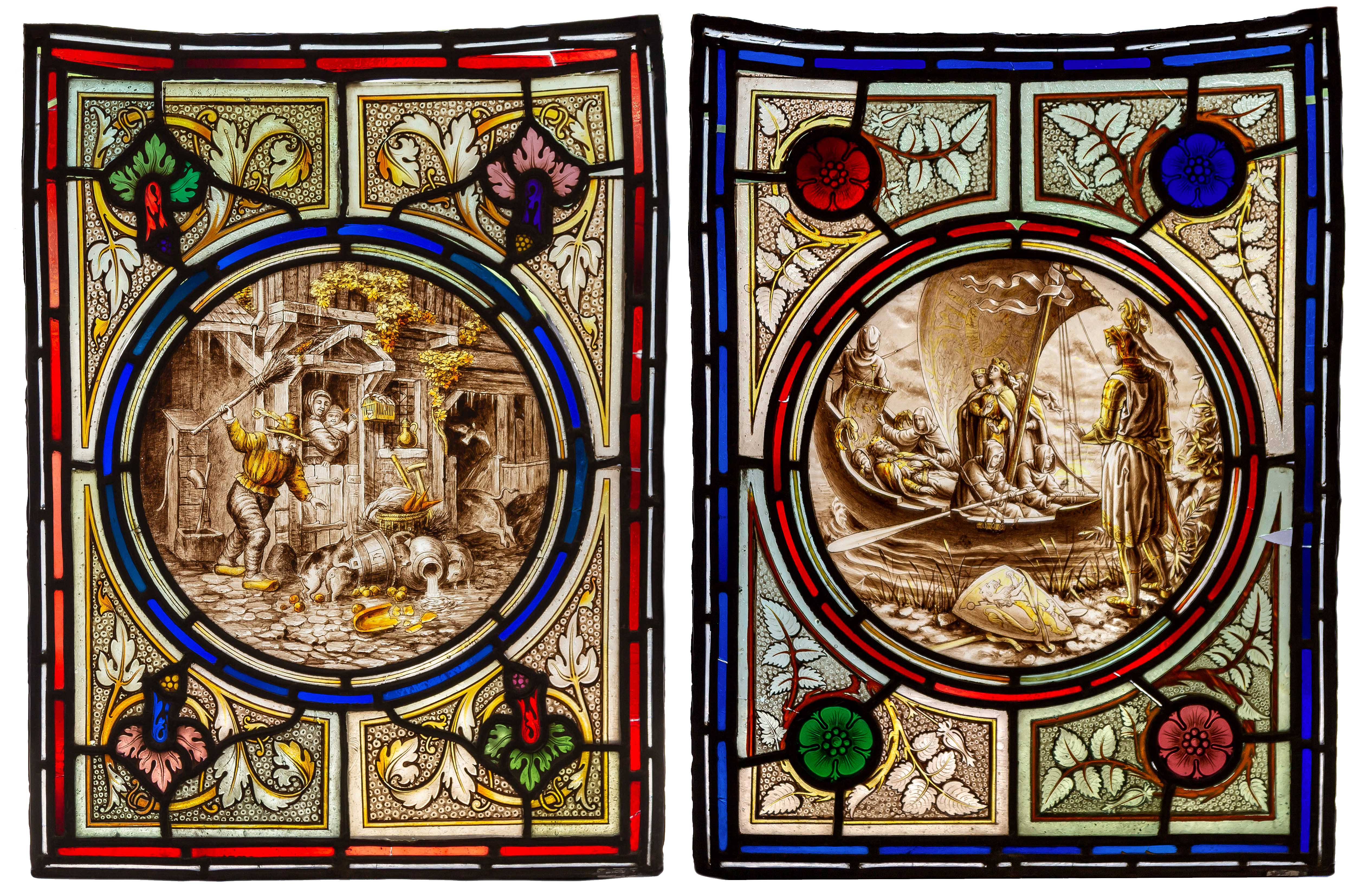 (2) EARLY LEADED AND STAINED