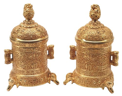 (2) EAST ASIAN GILT-BRONZE TRIPOD