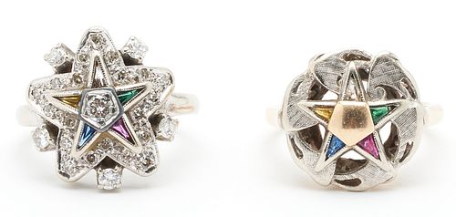 2 EASTERN STAR RINGS, 14K DIAMOND &