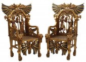 (2) EGYPTIANESQUE CARVED POLYC