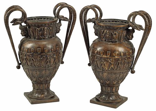 (2) EGYPTIANESQUE PATINATED