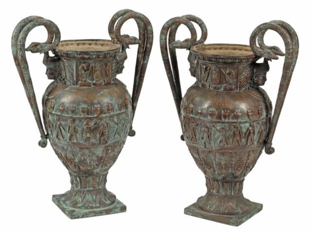 (2) EGYPTIANESQUE PATINATED